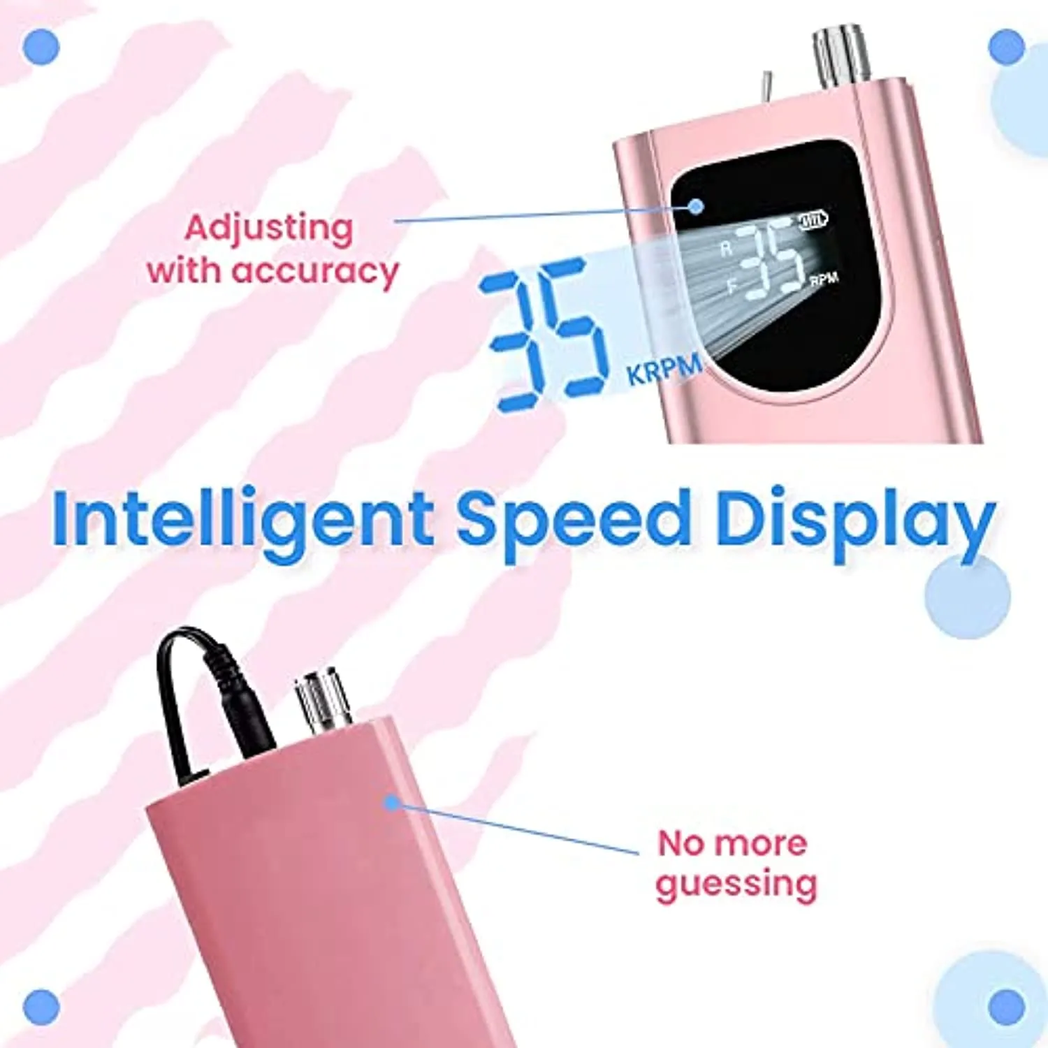 Delanie Electric Nail Drill Machine 35000RPM, Portable Nail Drill Rechargeable with 6 Drill Bits, Nail drills for Acrylic Nails Professional E File Nail Machine Drill Professional (Pink)