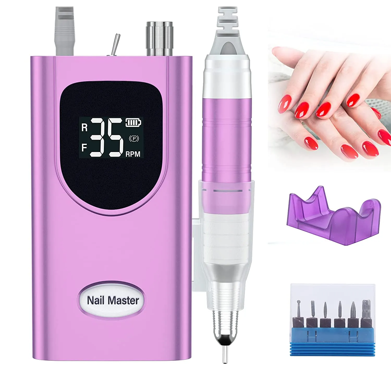 Delanie Electric Nail Drill Machine 35000RPM, Portable Nail Drill Rechargeable with 6 Drill Bits, Nail drills for Acrylic Nails Professional E File Nail Machine Drill Professional (Pink)