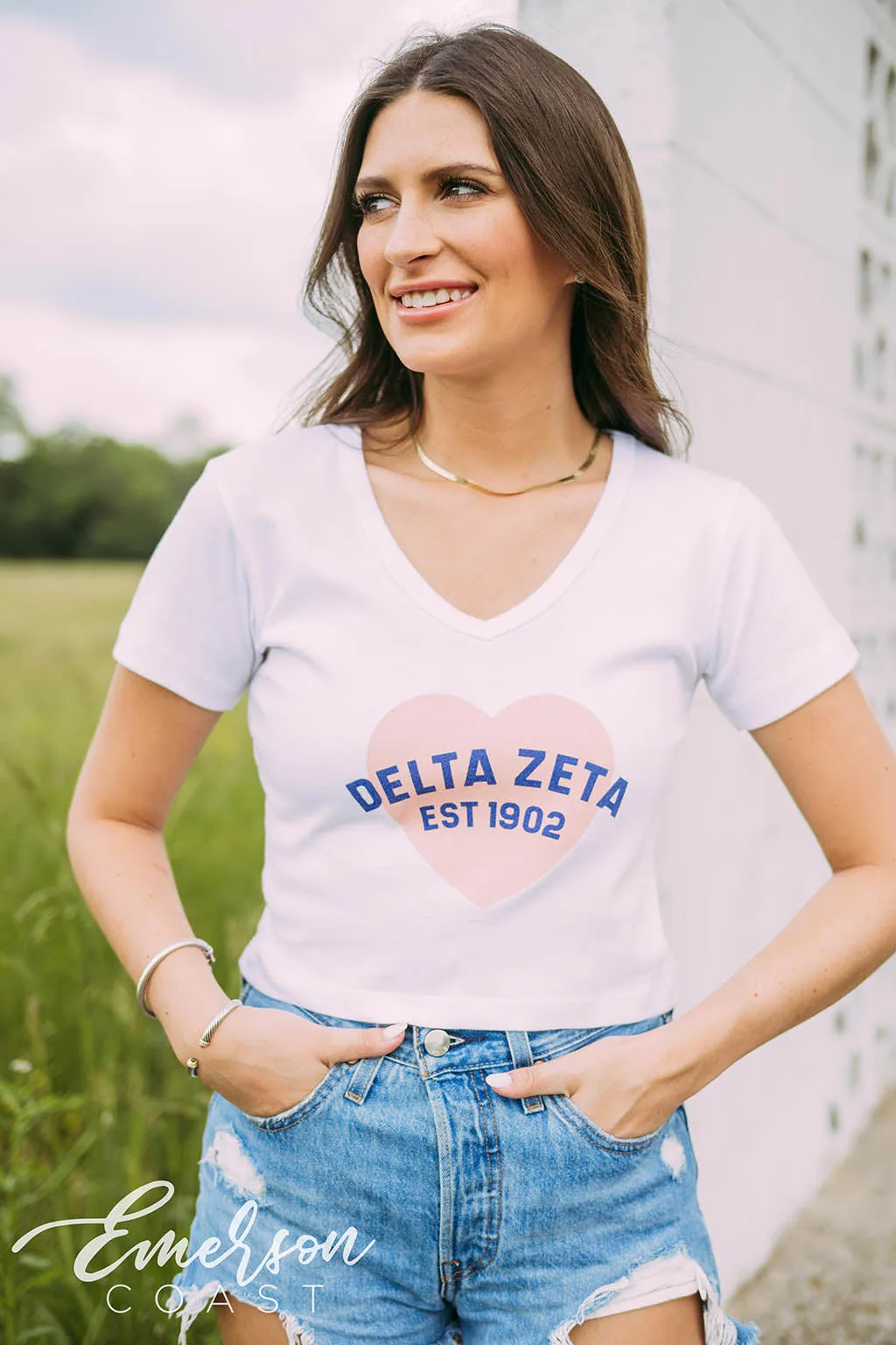 Delta Zeta Heart V-neck Baby Tee