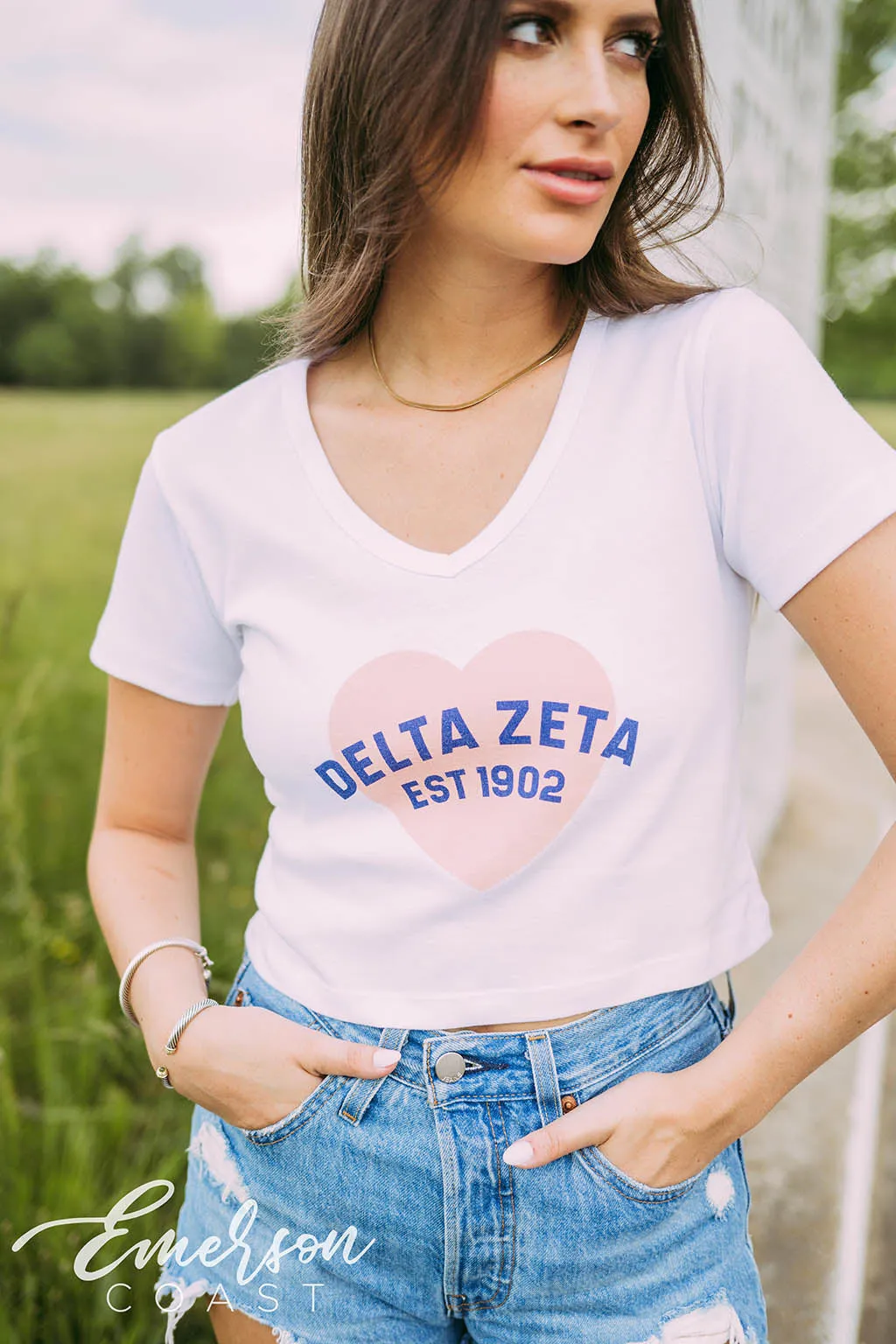 Delta Zeta Heart V-neck Baby Tee