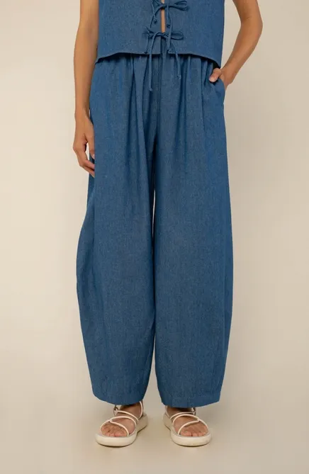 Denim Lantern Barrel Pant