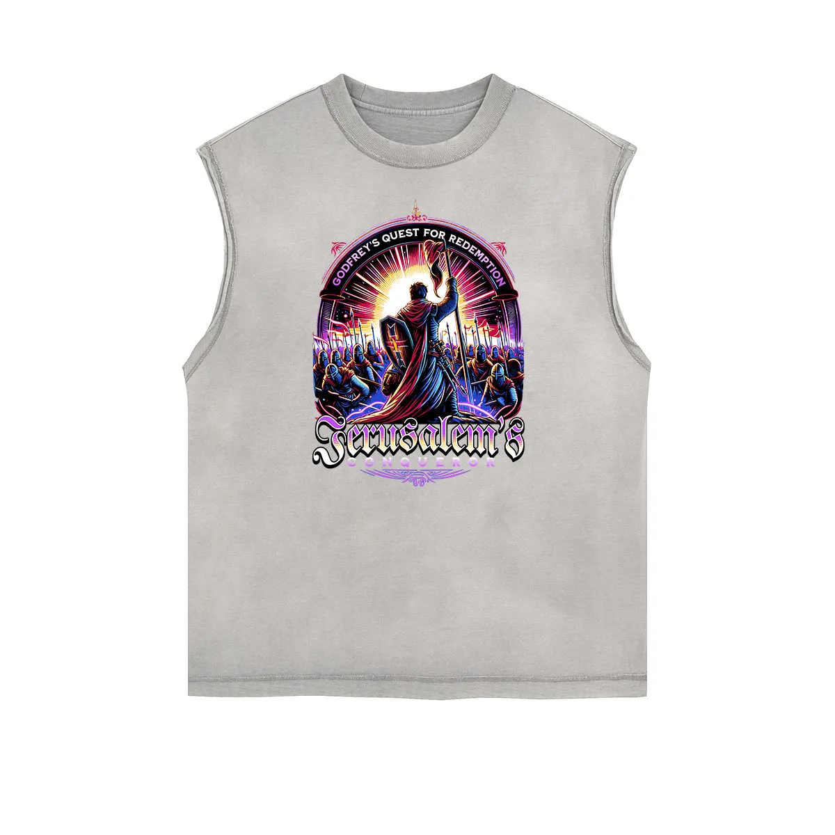 Distressed Sleeveless Crusades Pattern Tee