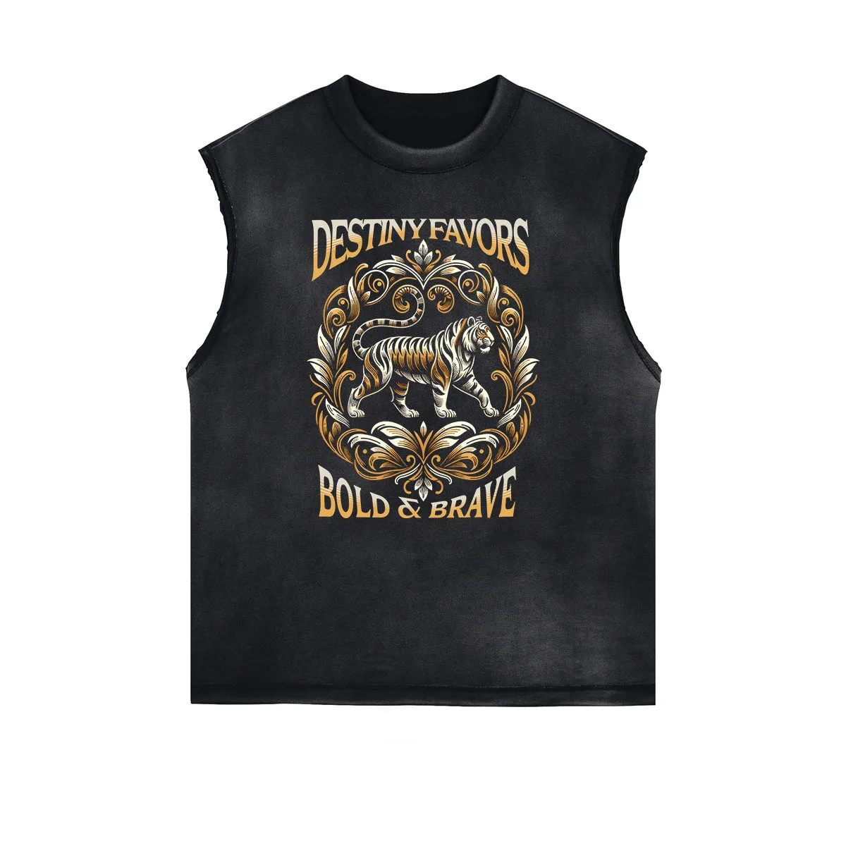 Distressed Sleeveless Tiger Pattern Tee