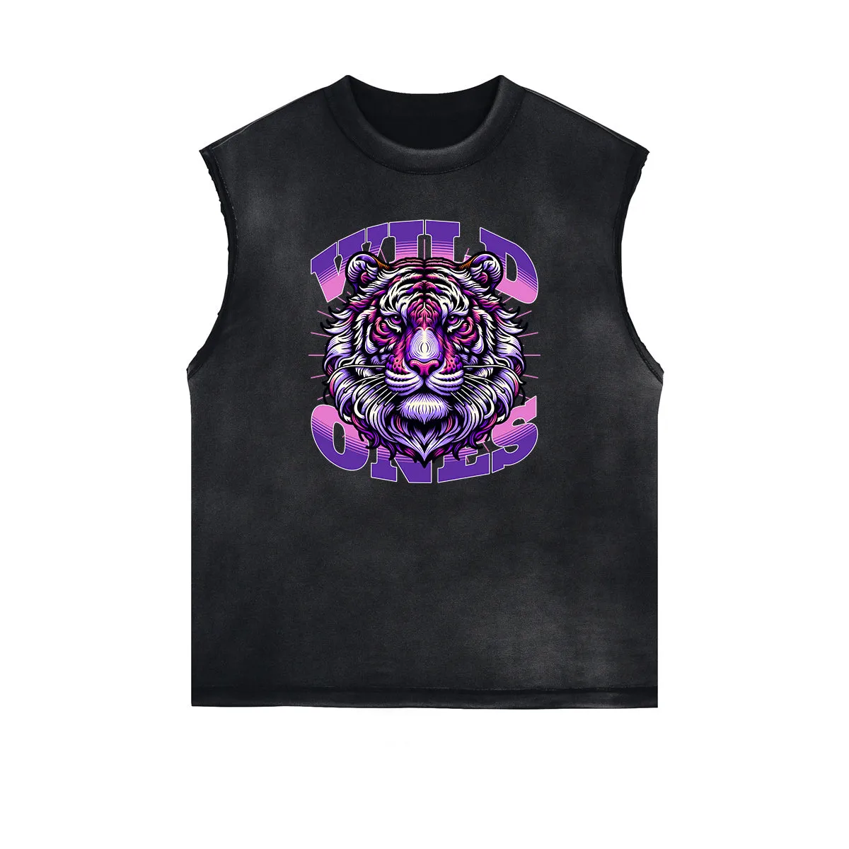 Distressed Sleeveless Tiger Pattern Tee