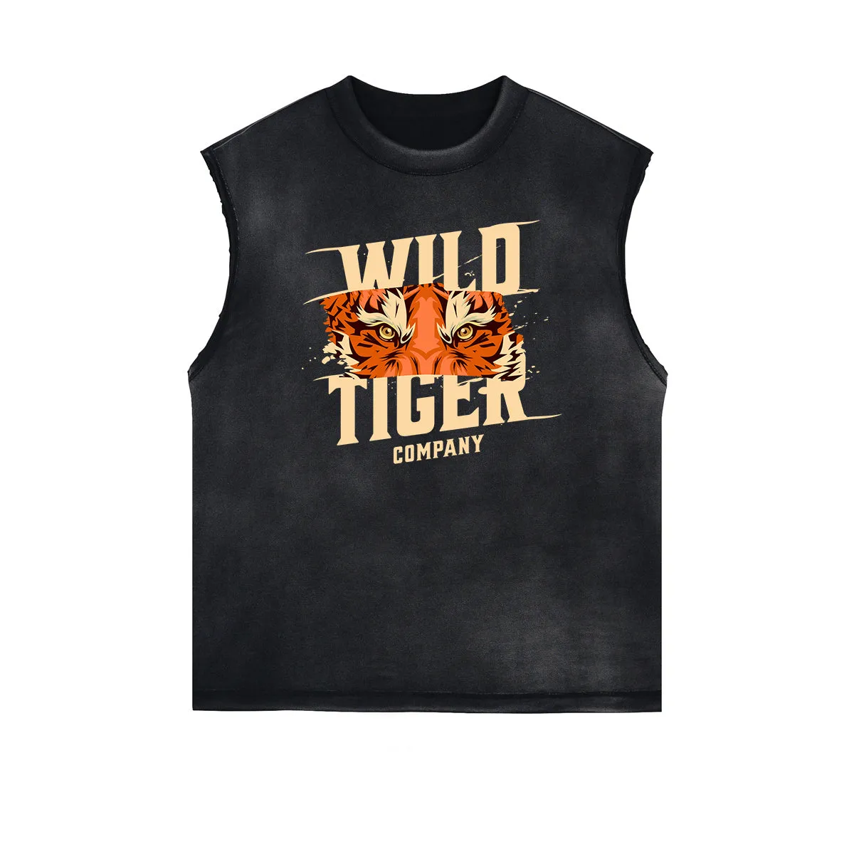 Distressed Sleeveless Tiger Pattern Tee