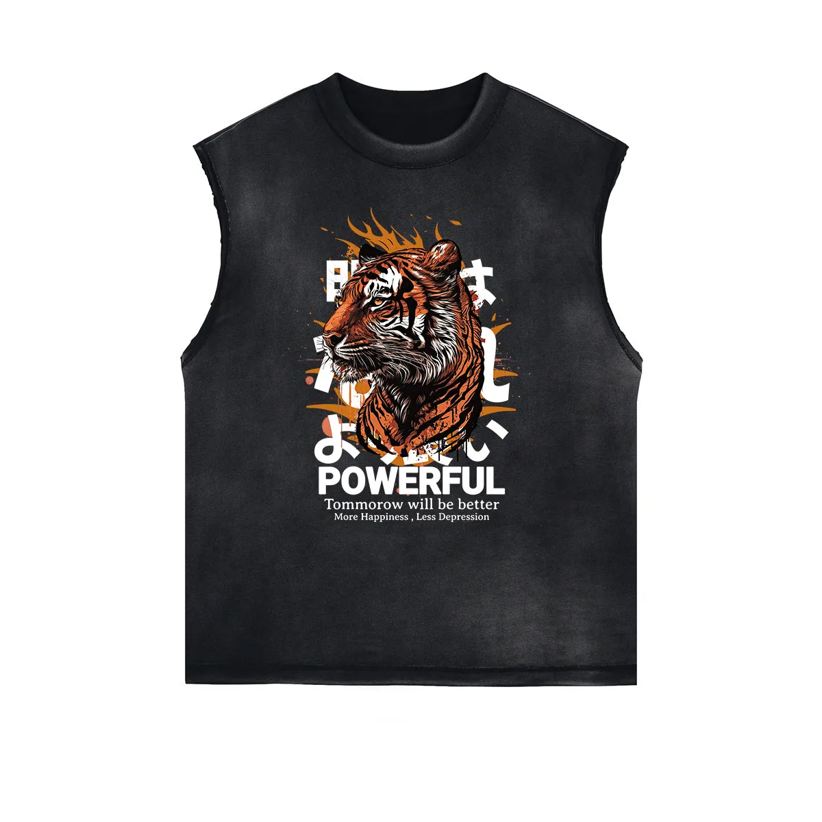 Distressed Sleeveless Tiger Pattern Tee