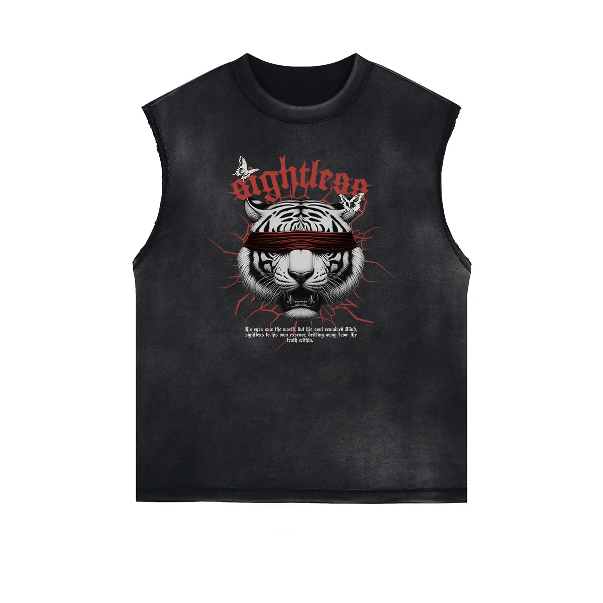 Distressed Sleeveless Tiger Pattern Tee