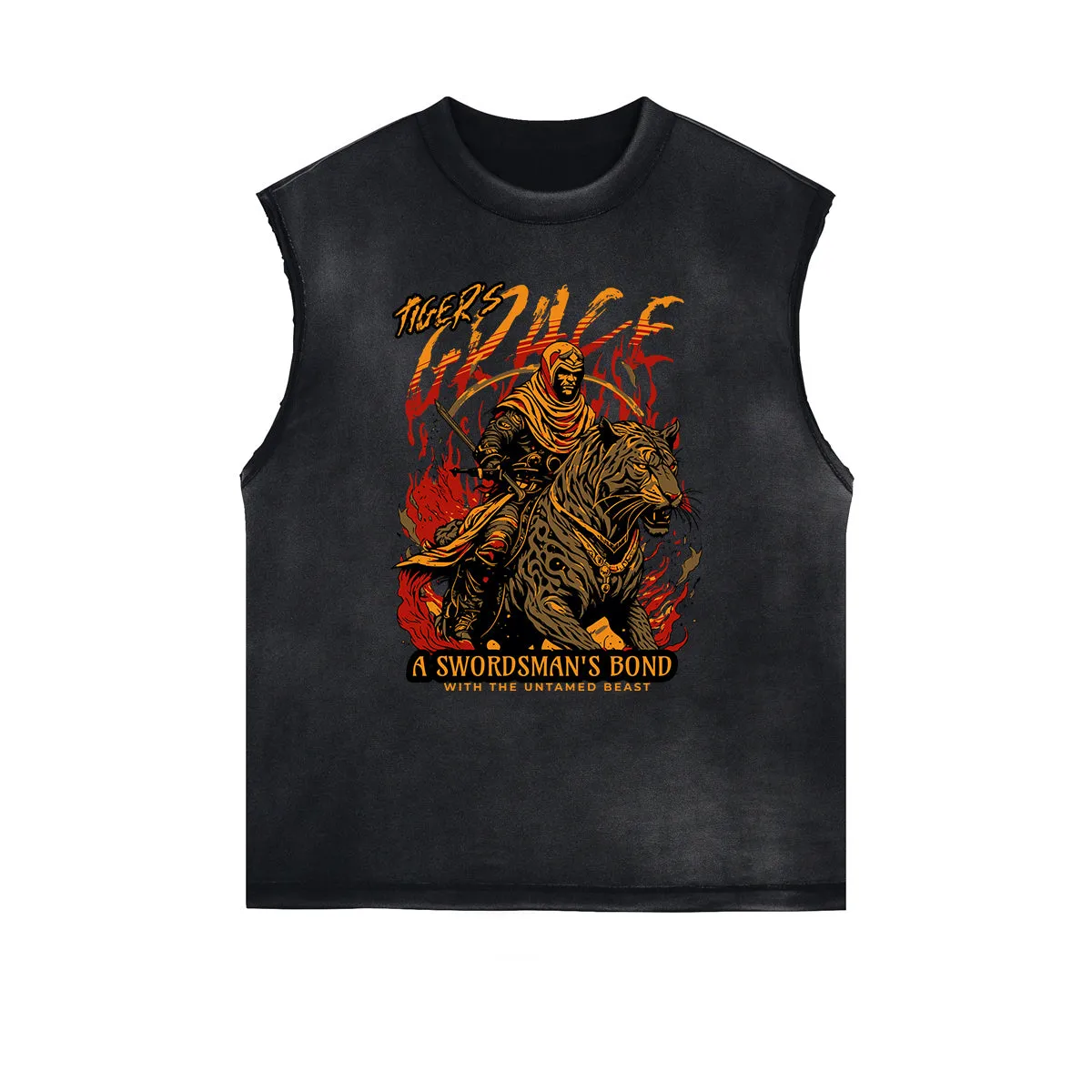 Distressed Sleeveless Tiger Pattern Tee