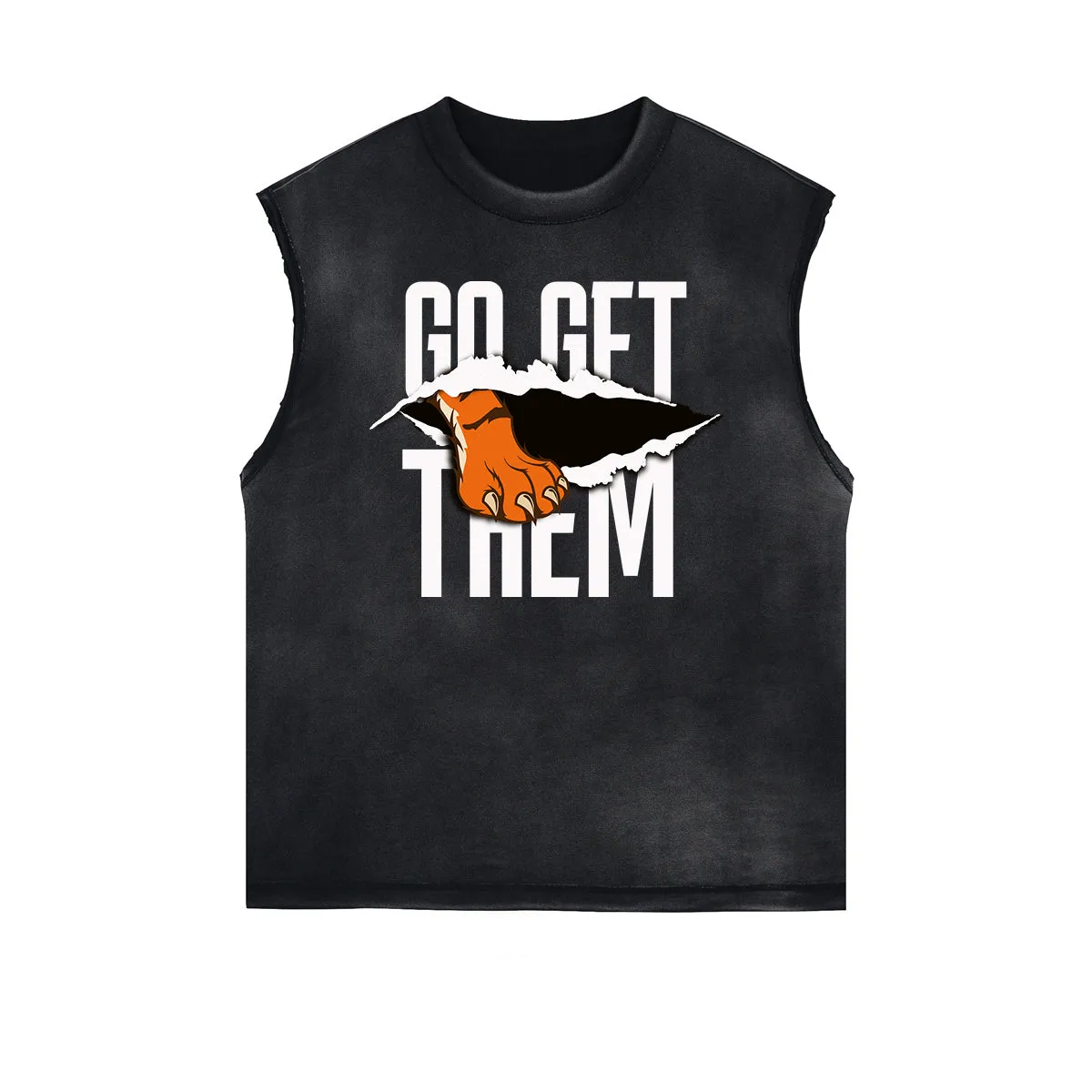 Distressed Sleeveless Tiger Pattern Tee
