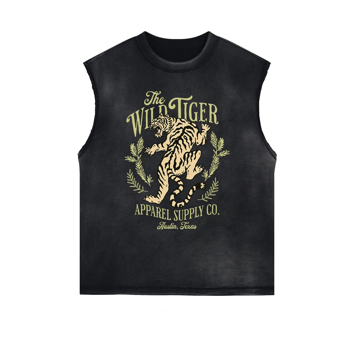 Distressed Sleeveless Tiger Pattern Tee