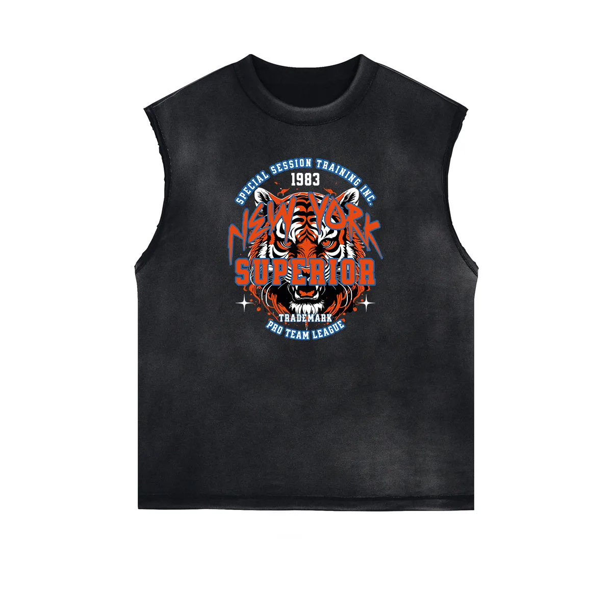 Distressed Sleeveless Tiger Pattern Tee