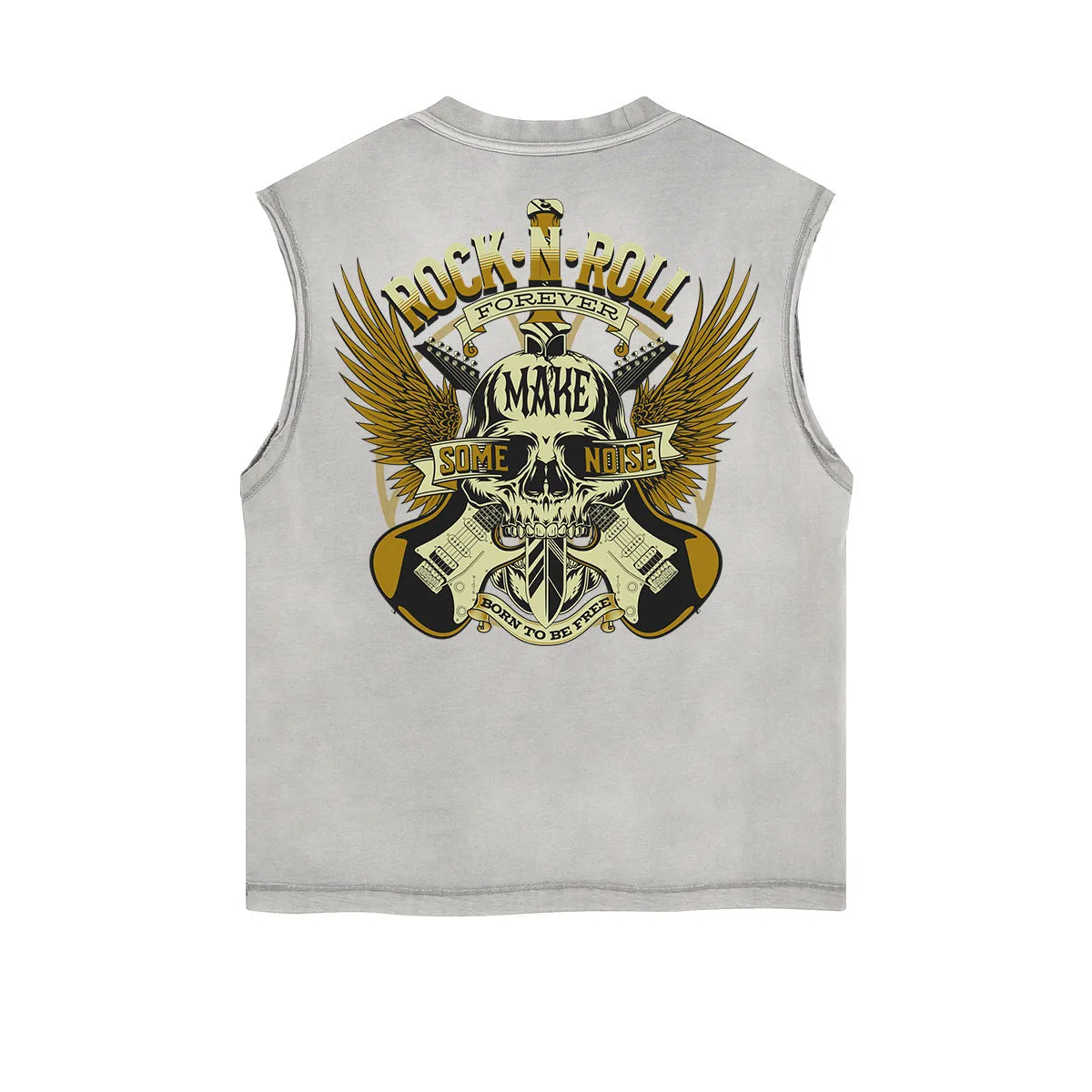 Distressed Sleeveless Winged Monster Pattern Tee
