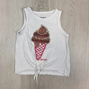 DKNY Girls Ice Cream Changing Sequin Graphic Tank Top Size 5 Years