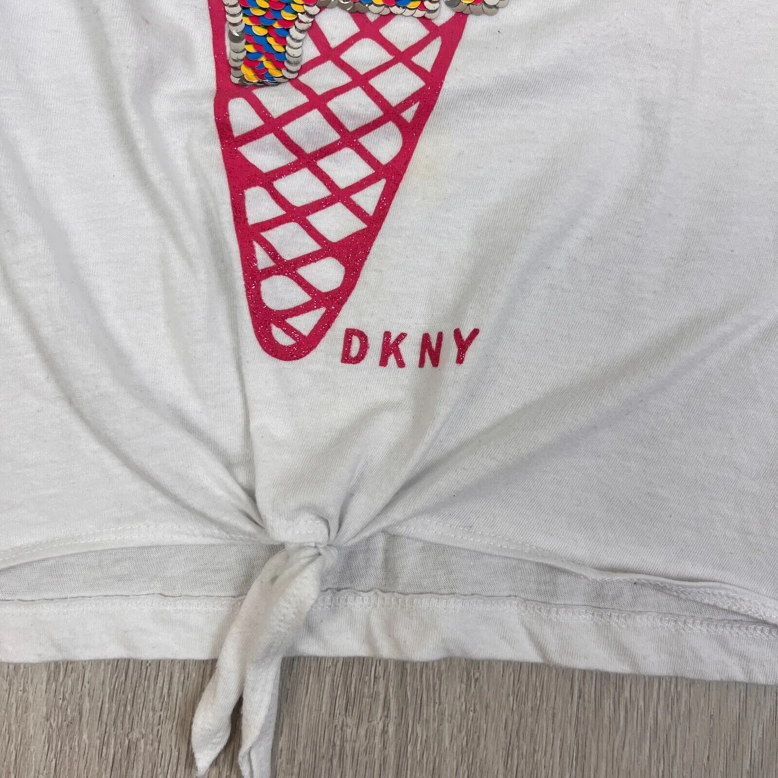 DKNY Girls Ice Cream Changing Sequin Graphic Tank Top Size 5 Years