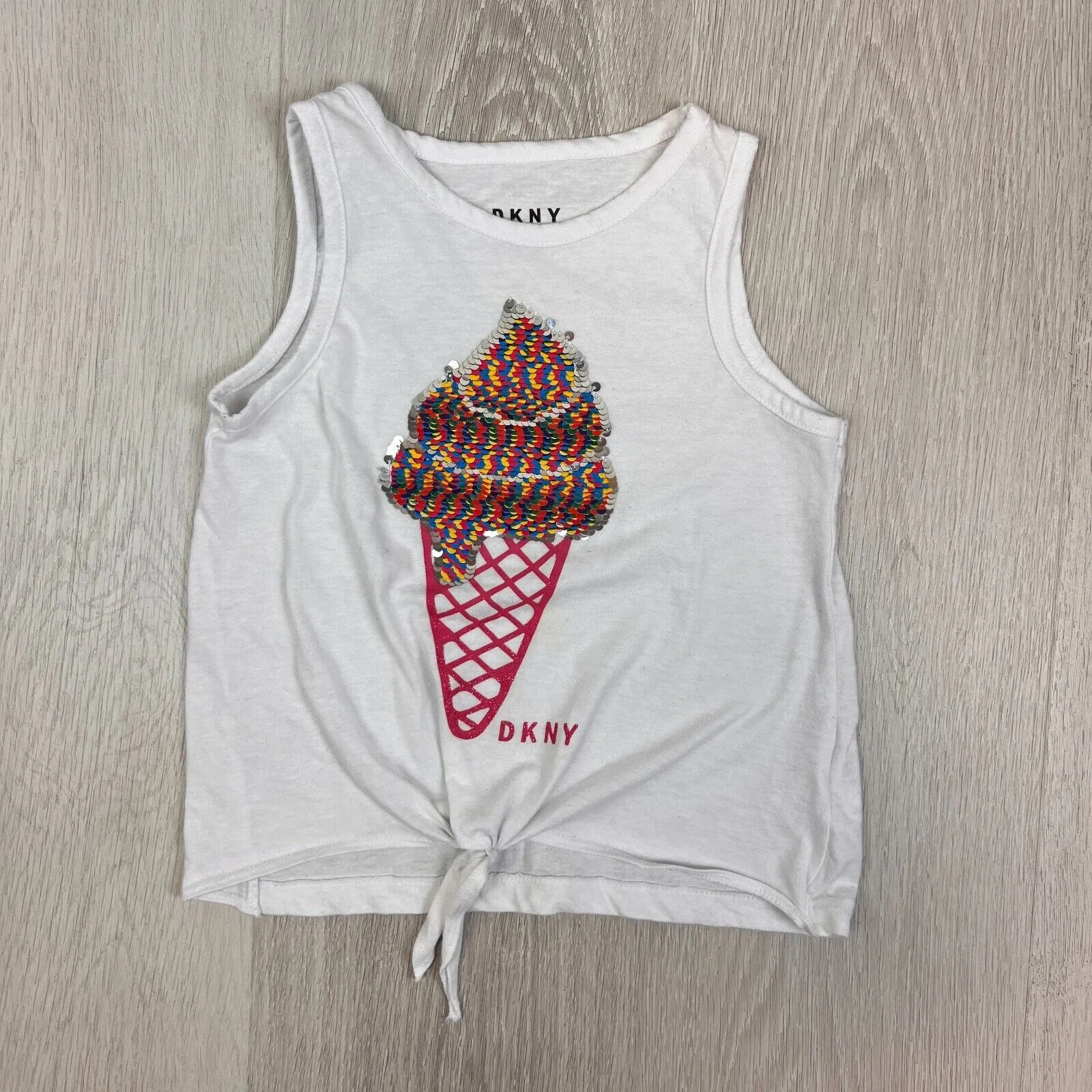 DKNY Girls Ice Cream Changing Sequin Graphic Tank Top Size 5 Years