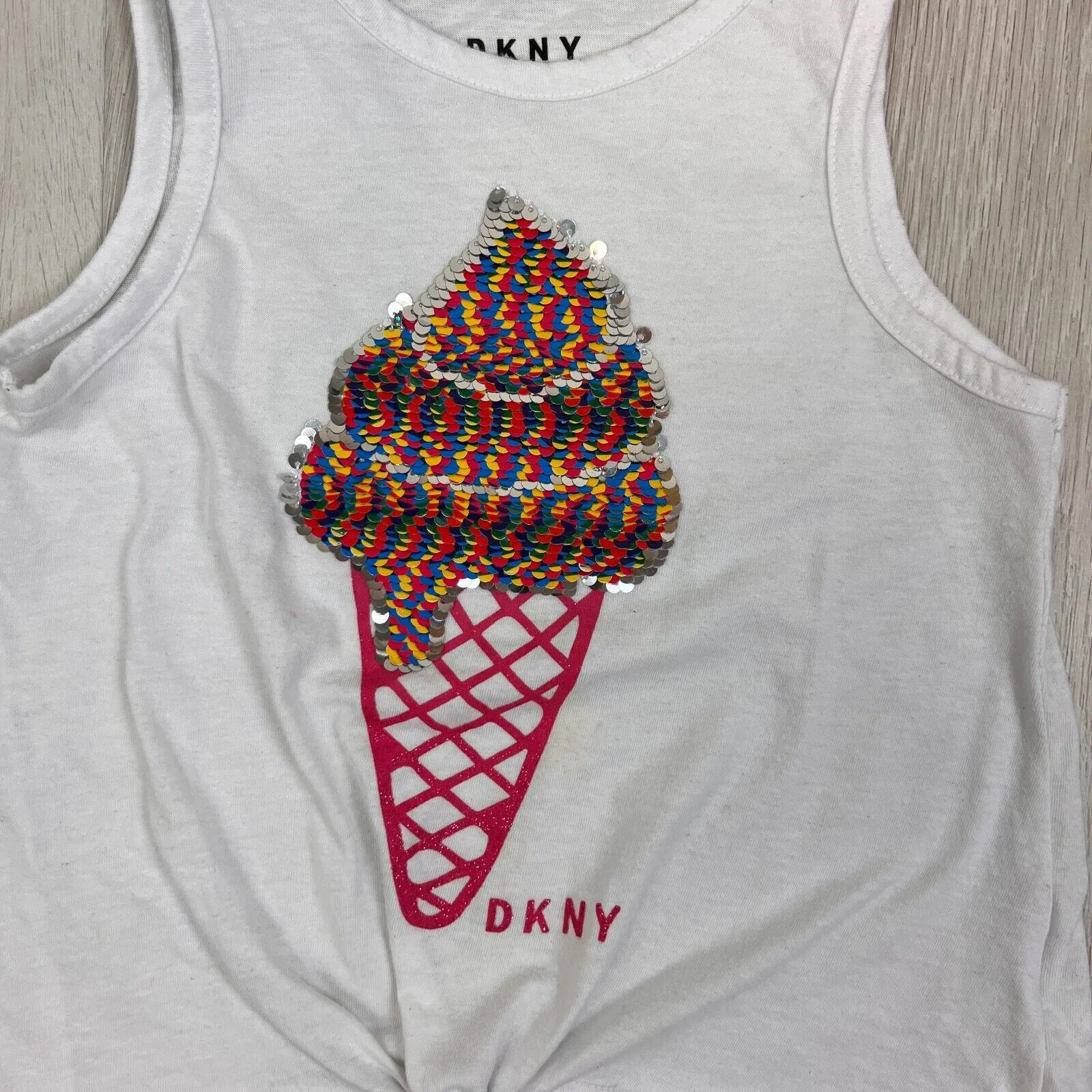 DKNY Girls Ice Cream Changing Sequin Graphic Tank Top Size 5 Years