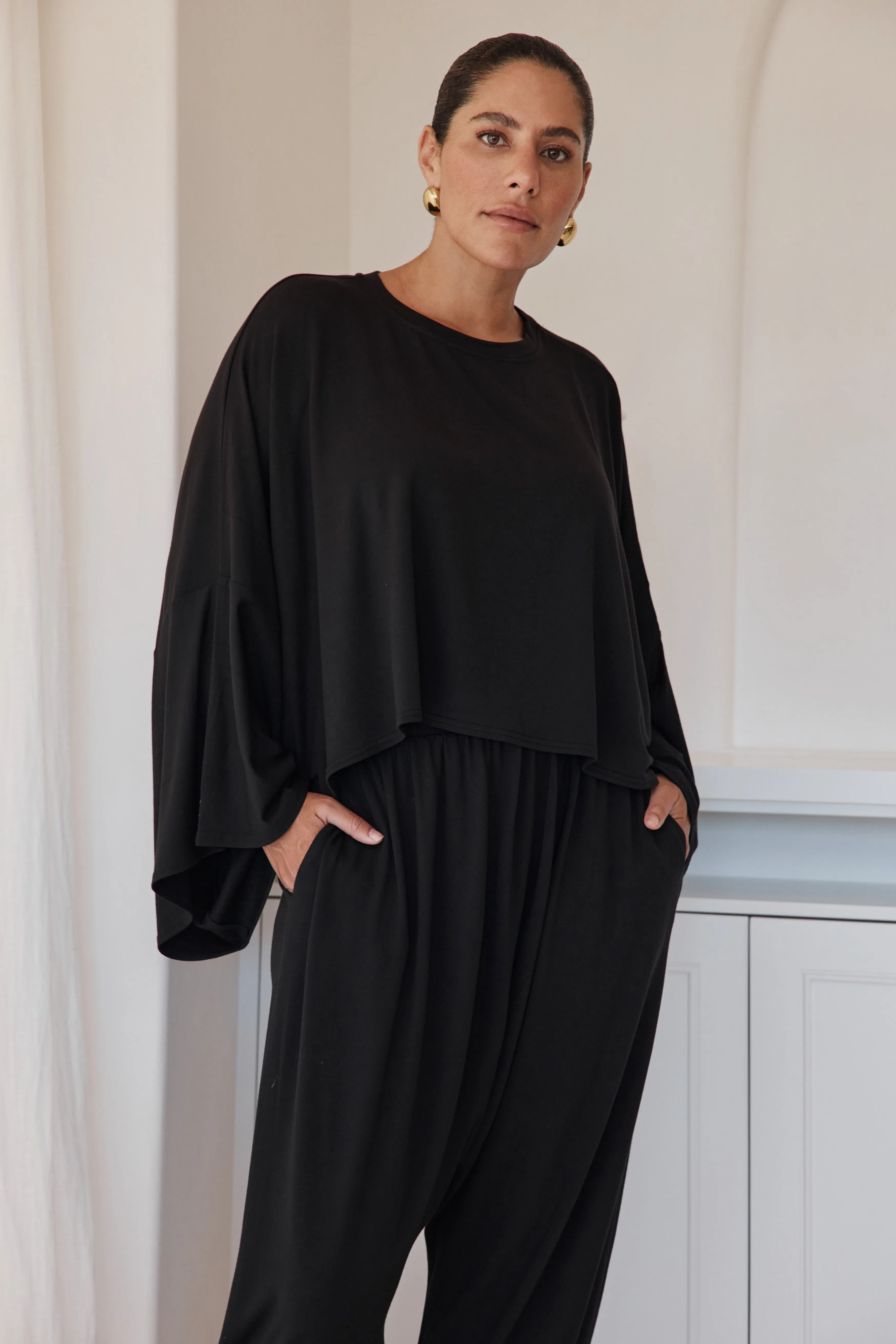Drop Crotch Jersey Pants Black