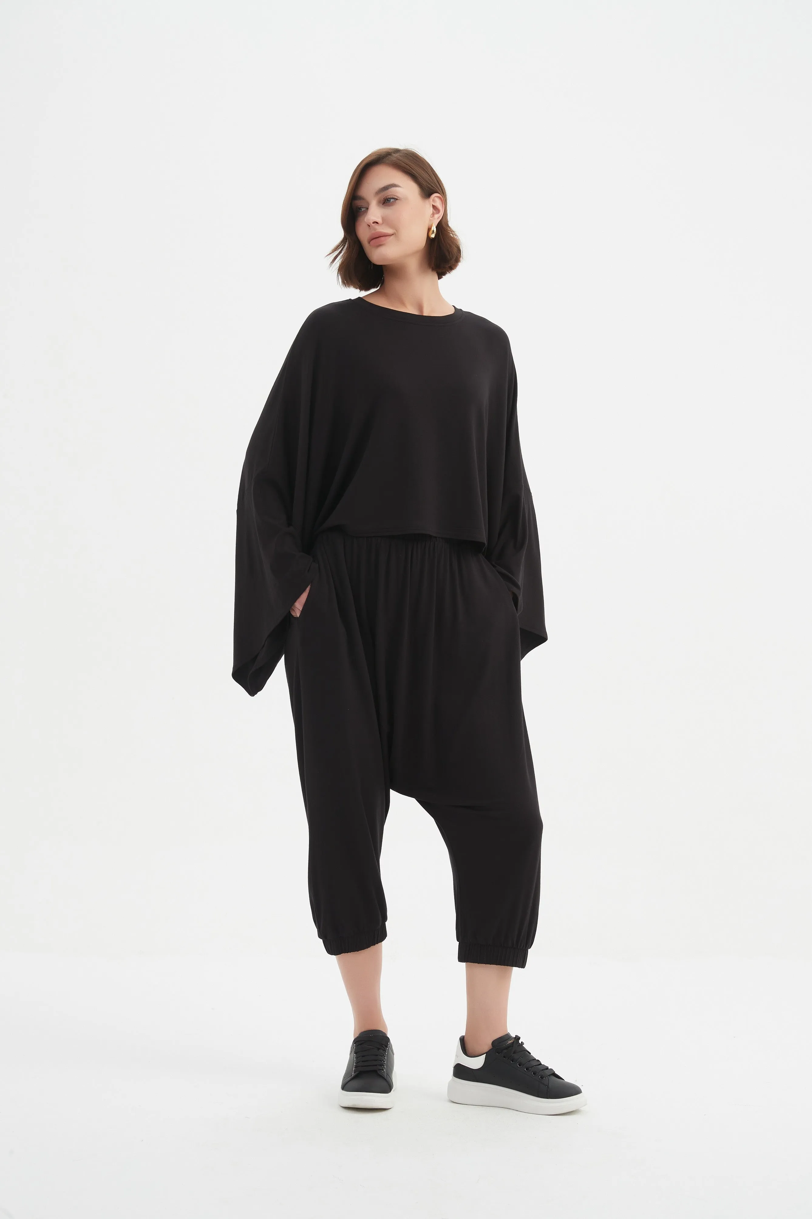 Drop Crotch Jersey Pants Black