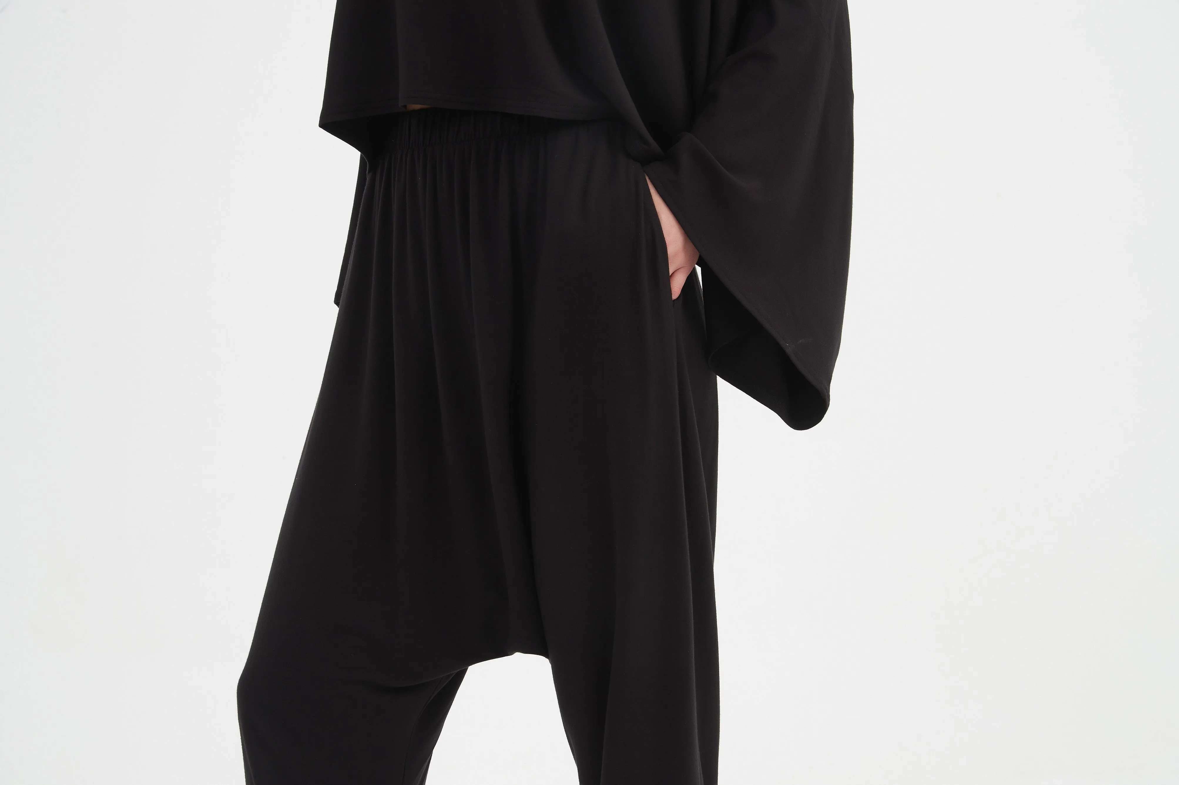Drop Crotch Jersey Pants Black