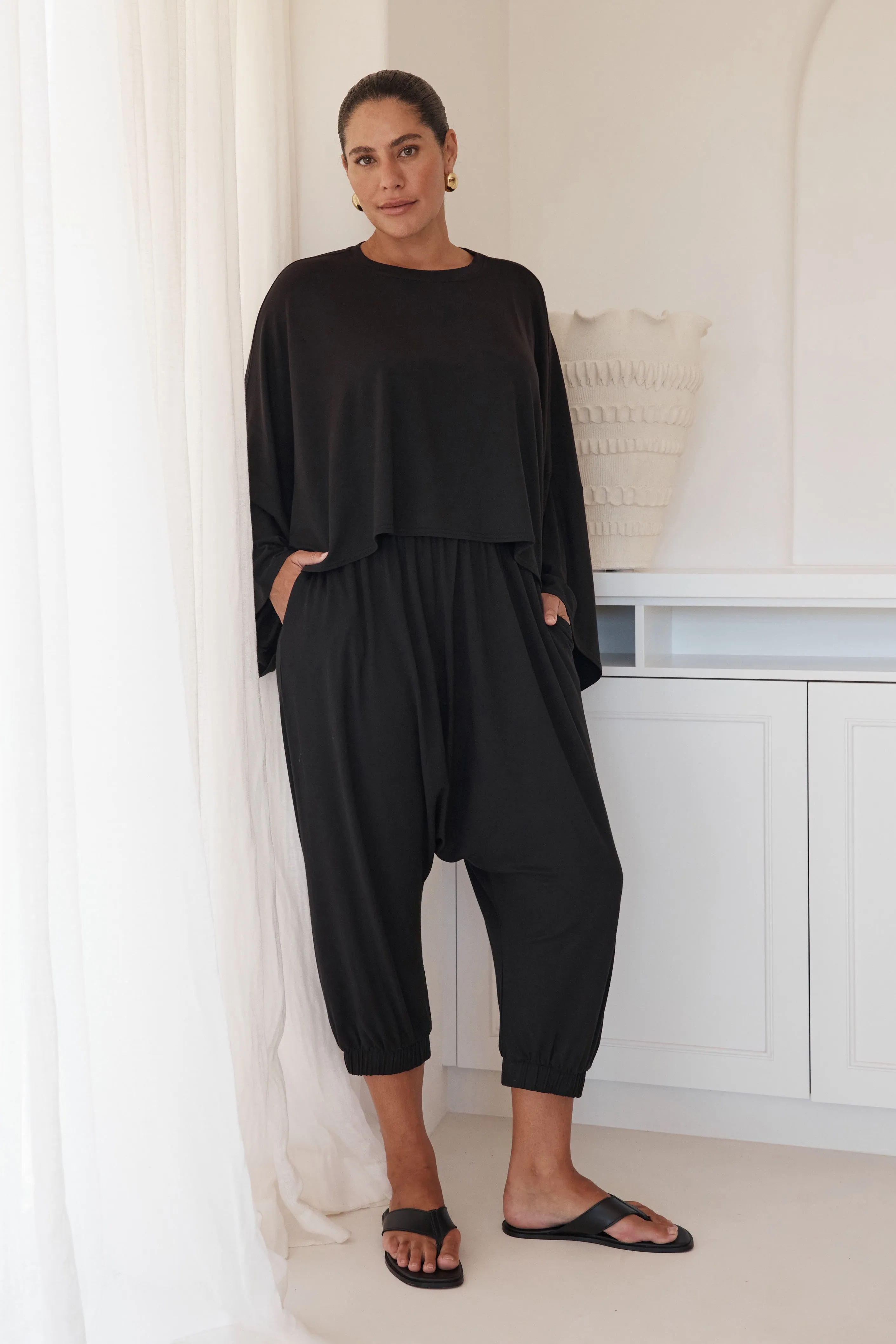 Drop Crotch Jersey Pants Black