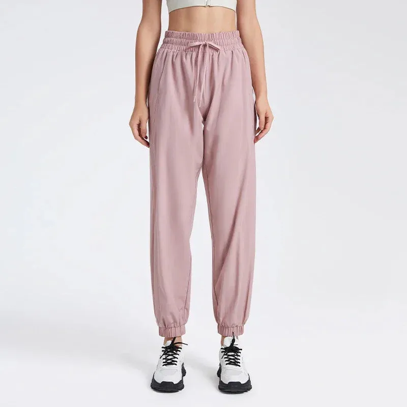 Elastic Waist Yoga Pants for Women - Loose-Fitting Workout Pants, Wide-Leg Drawstring Closure, Stretchy High Waisted Jogging Jogger