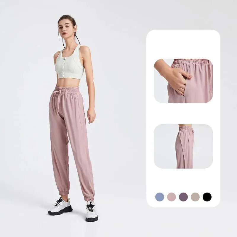 Elastic Waist Yoga Pants for Women - Loose-Fitting Workout Pants, Wide-Leg Drawstring Closure, Stretchy High Waisted Jogging Jogger