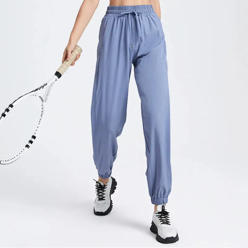 Elastic Waist Yoga Pants for Women - Loose-Fitting Workout Pants, Wide-Leg Drawstring Closure, Stretchy High Waisted Jogging Jogger