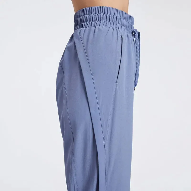 Elastic Waist Yoga Pants for Women - Loose-Fitting Workout Pants, Wide-Leg Drawstring Closure, Stretchy High Waisted Jogging Jogger