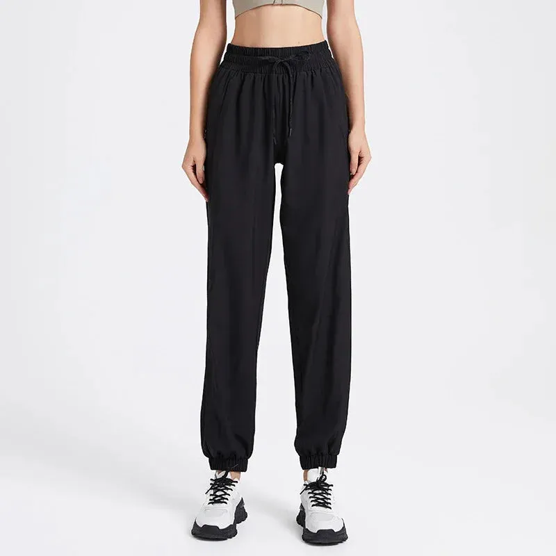 Elastic Waist Yoga Pants for Women - Loose-Fitting Workout Pants, Wide-Leg Drawstring Closure, Stretchy High Waisted Jogging Jogger