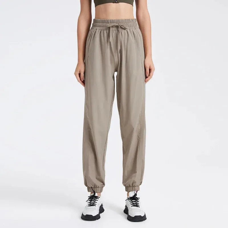 Elastic Waist Yoga Pants for Women - Loose-Fitting Workout Pants, Wide-Leg Drawstring Closure, Stretchy High Waisted Jogging Jogger