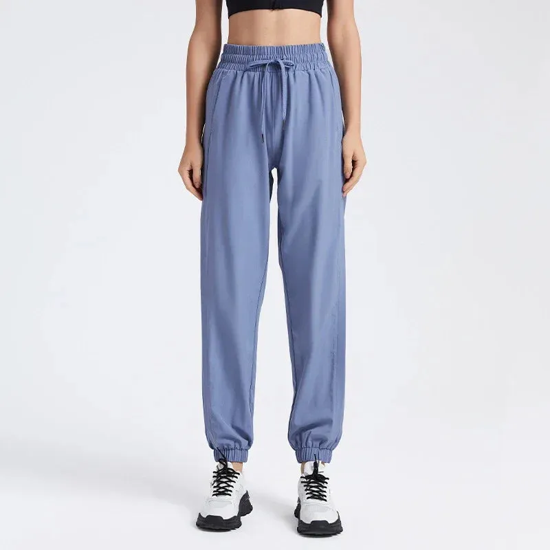 Elastic Waist Yoga Pants for Women - Loose-Fitting Workout Pants, Wide-Leg Drawstring Closure, Stretchy High Waisted Jogging Jogger