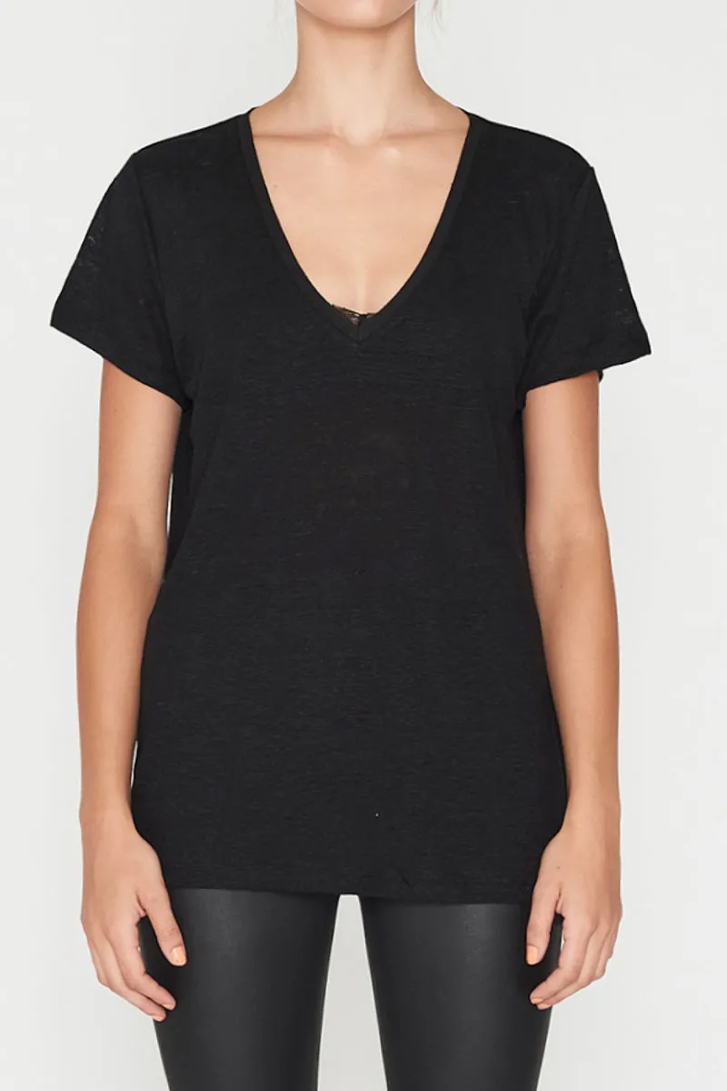 Elka Collective Linen V Neck Tee Black