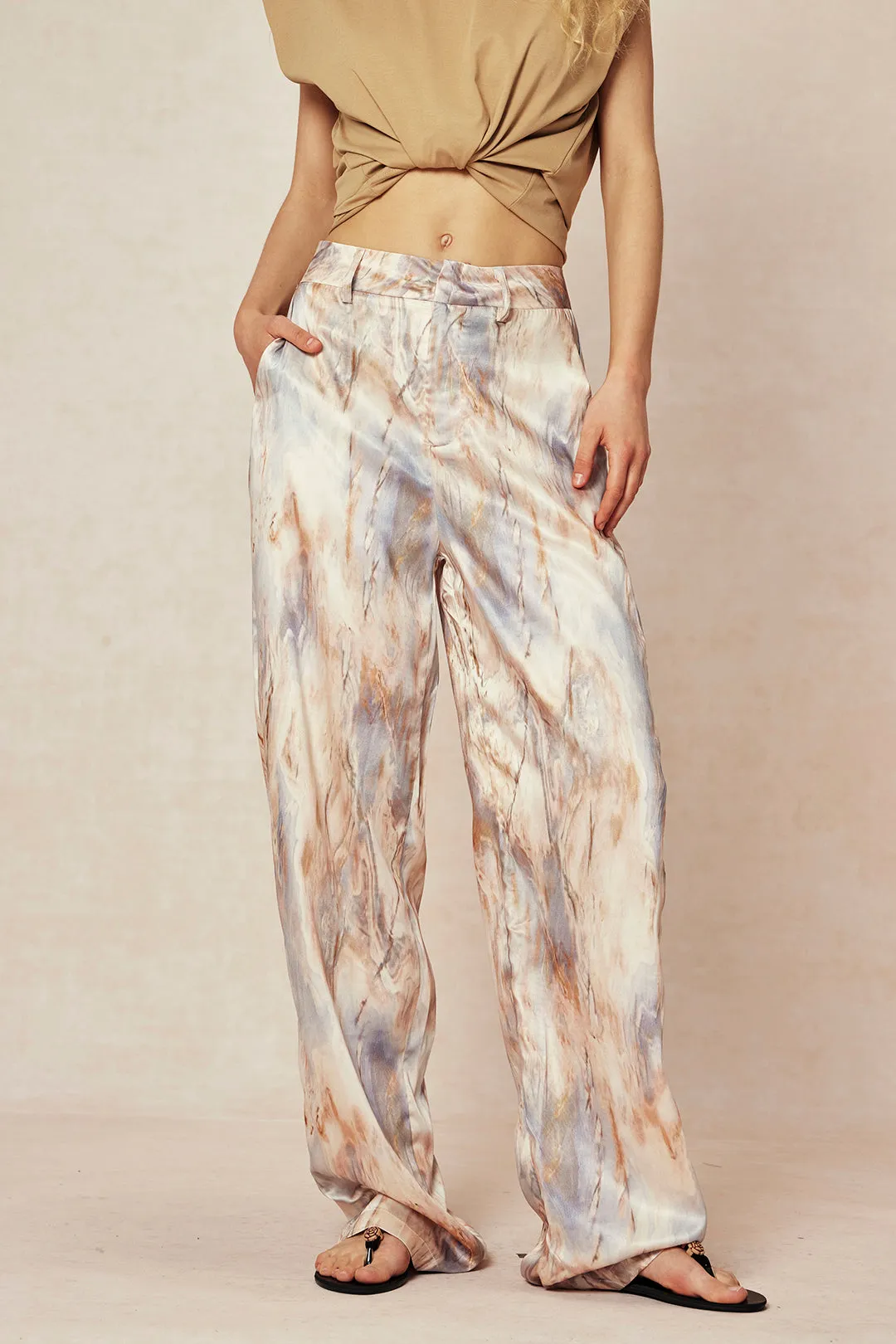 Elowen - Elegant Marble Print Woman's Full Length Pants