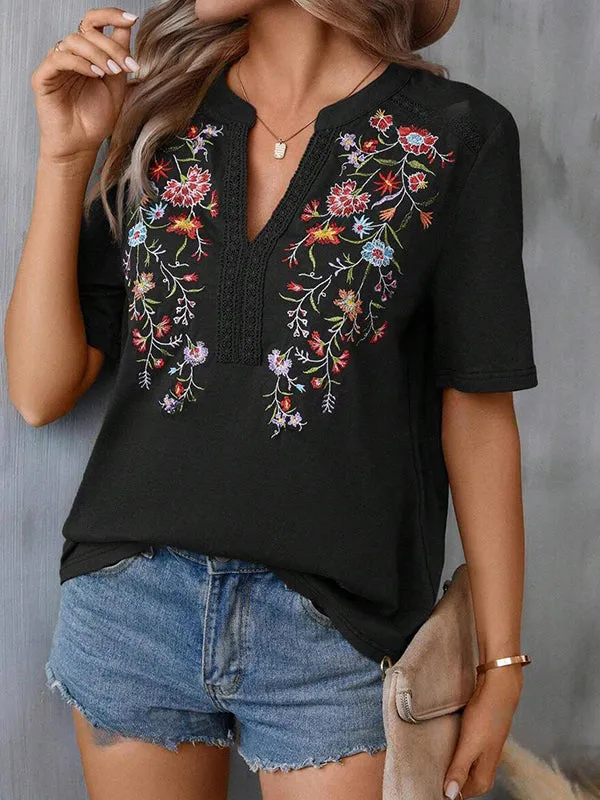 Embroidery V-Neck Tee