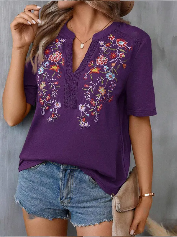 Embroidery V-Neck Tee