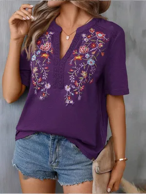 Embroidery V-Neck Tee