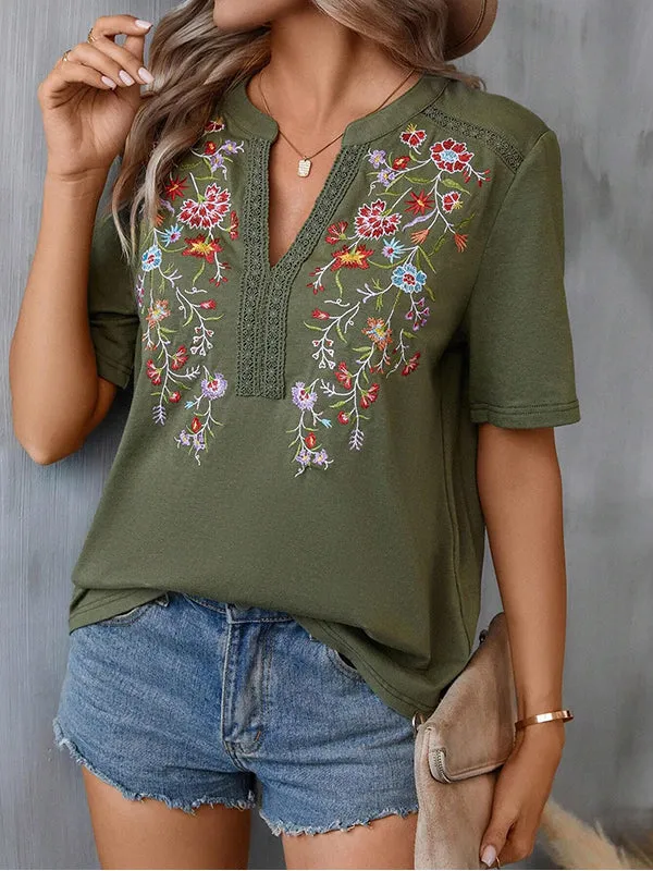 Embroidery V-Neck Tee