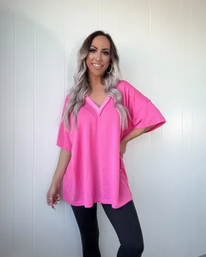 Ethereal Edge V-Neck Tee - Barbie Pink
