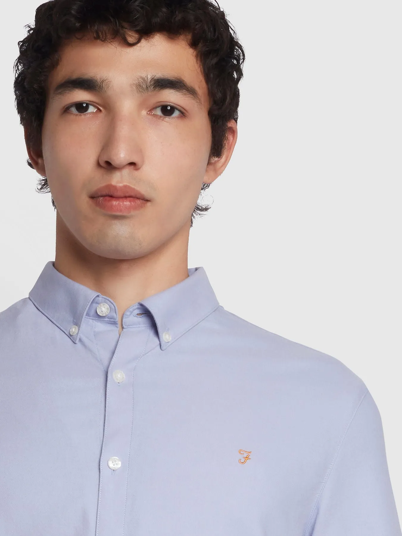 Farah Short Sleeve Oxford Brewer Shirt Mid Blue