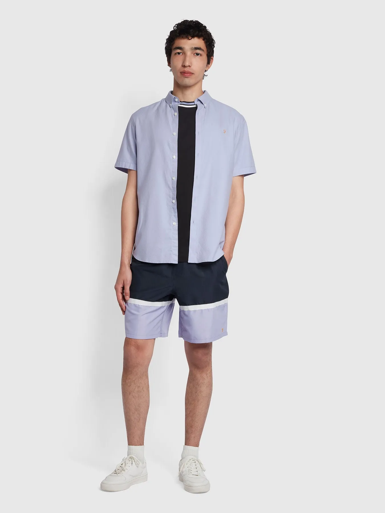 Farah Short Sleeve Oxford Brewer Shirt Mid Blue
