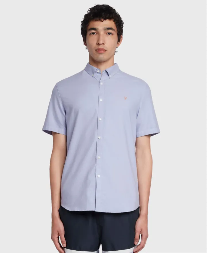 Farah Short Sleeve Oxford Brewer Shirt Mid Blue