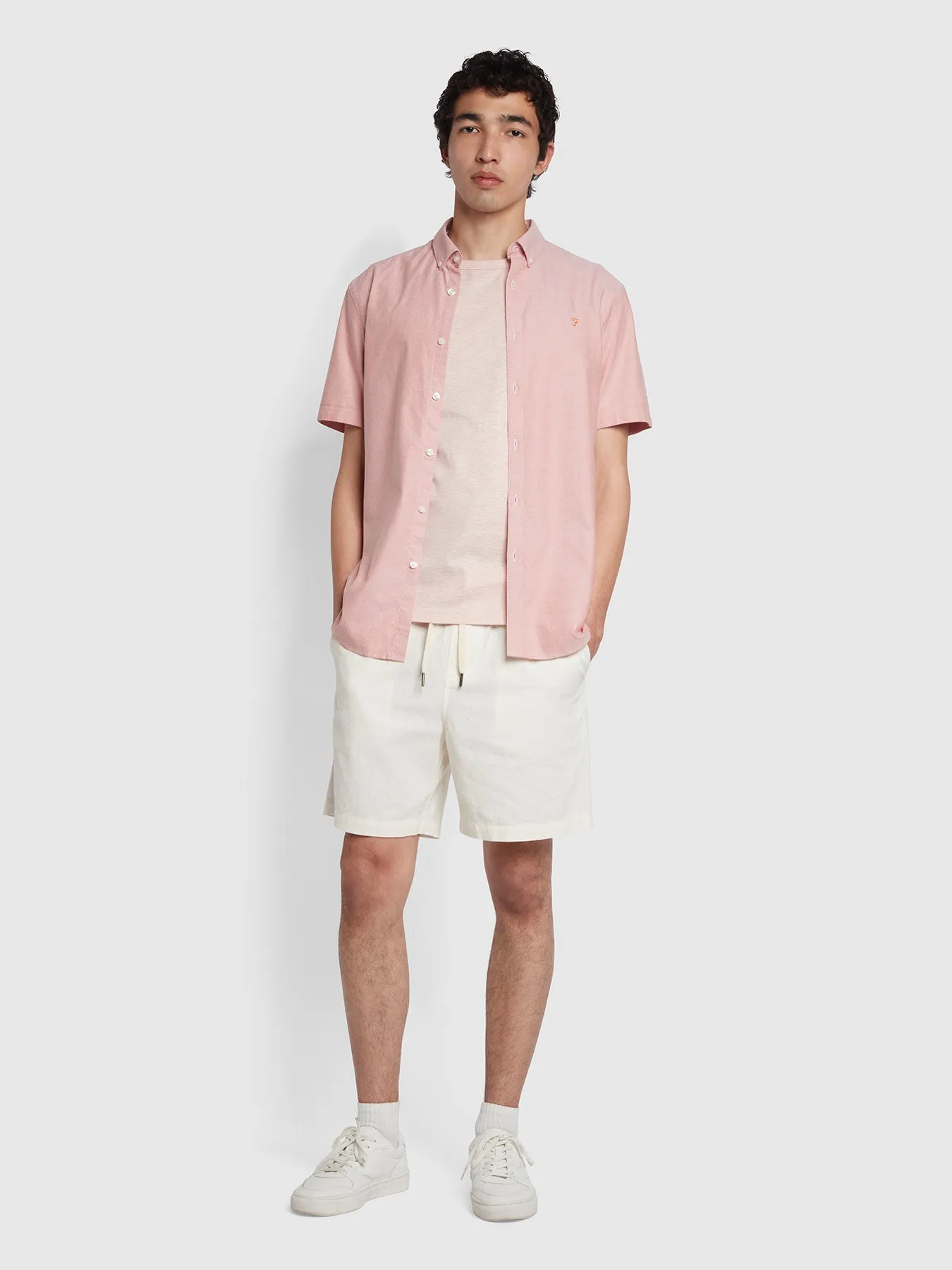 Farah Short Sleeve Oxford Brewer Shirt Pink