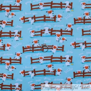 Flannel Fabric BTY Blue White Sheep Lamb Sleep Baby Farm Animal