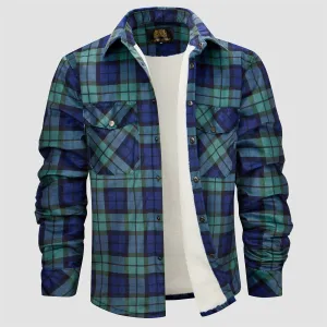 Flannel Plaid Button Shirt Lumber Jacket - Green
