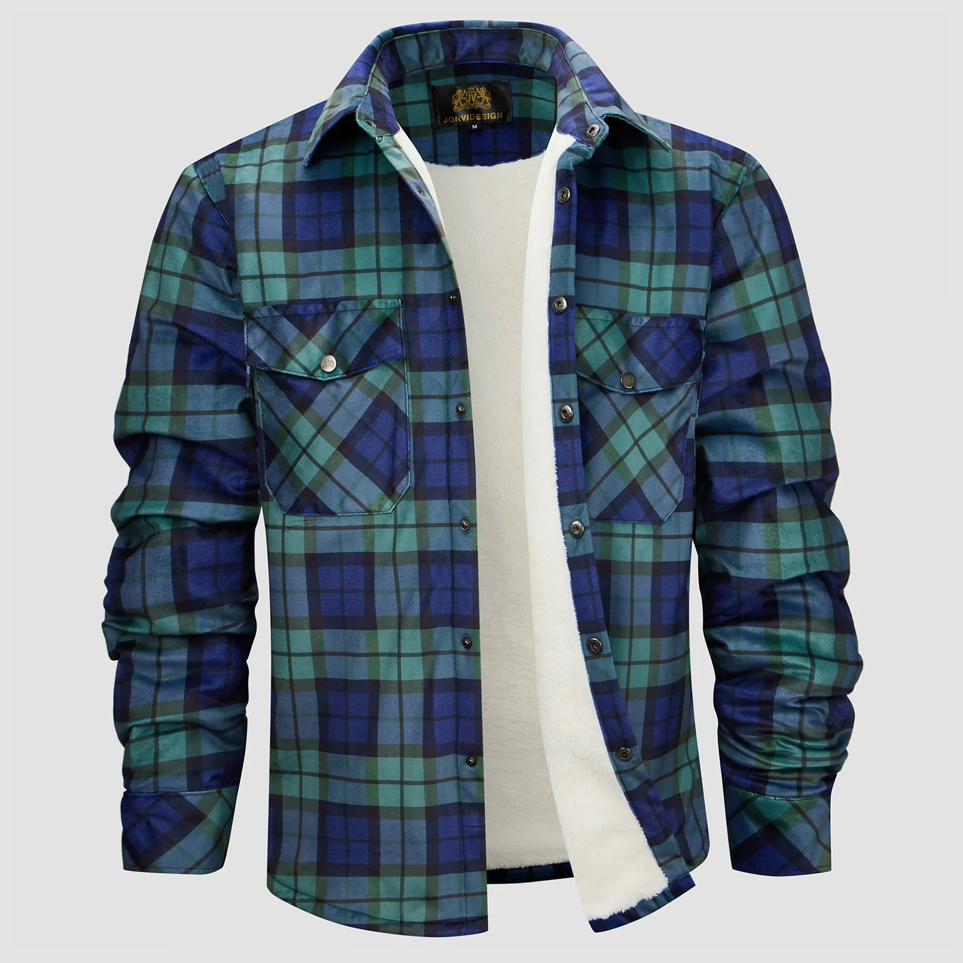 Flannel Plaid Button Shirt Lumber Jacket - Green