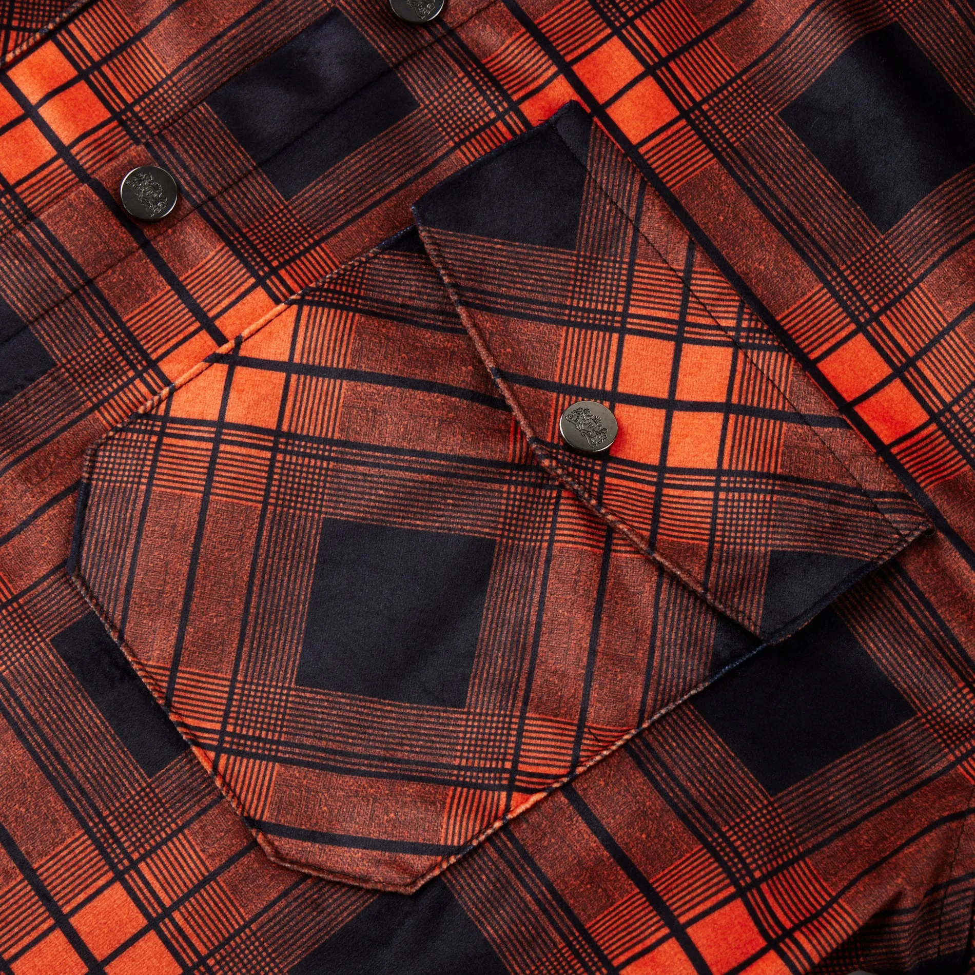 Flannel Plaid Button Shirt Lumber Jacket - Orange