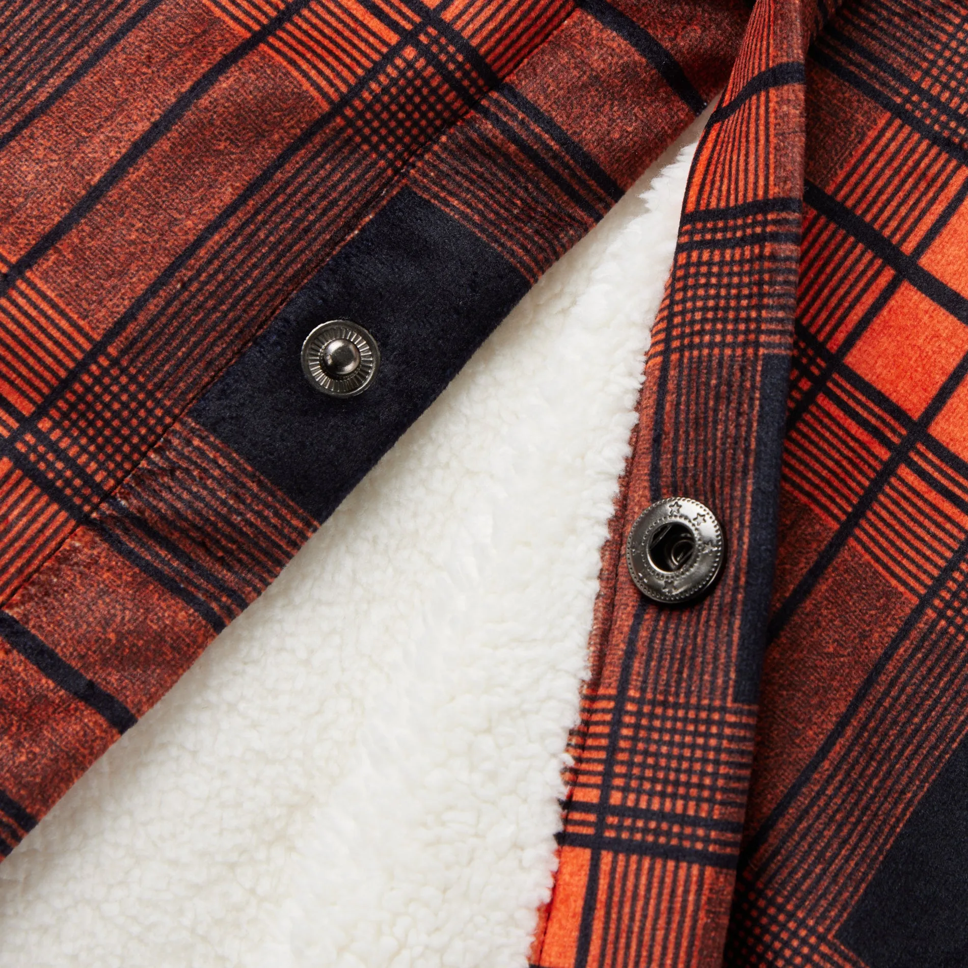 Flannel Plaid Button Shirt Lumber Jacket - Orange