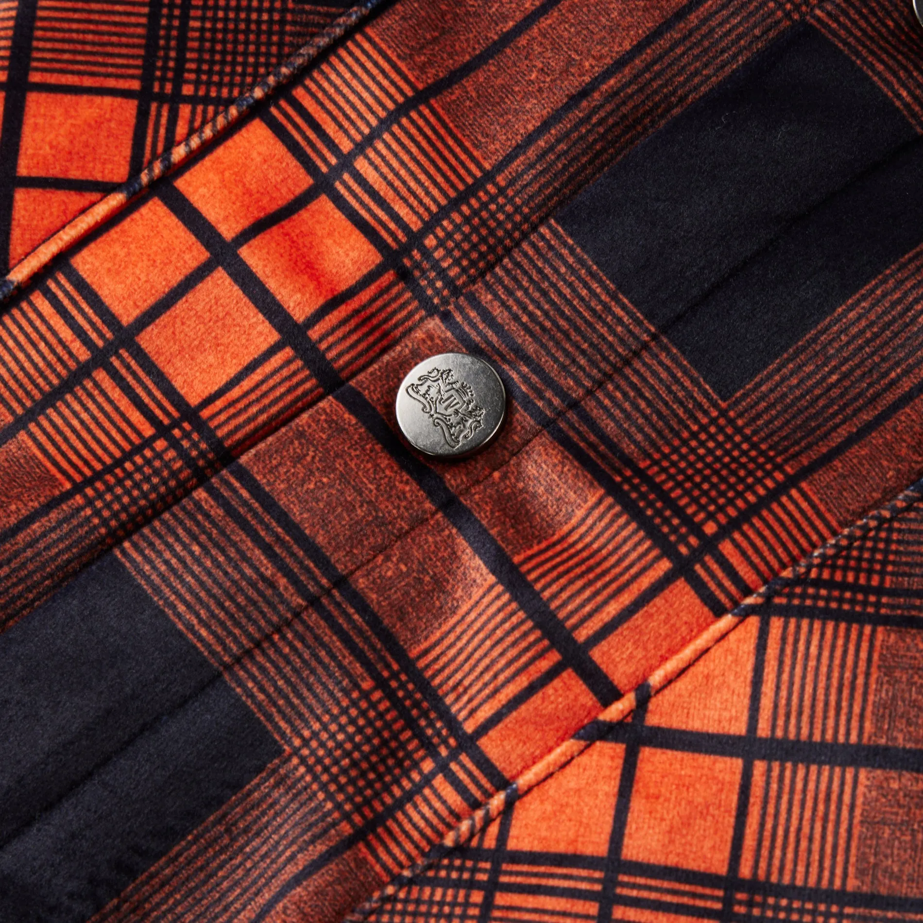 Flannel Plaid Button Shirt Lumber Jacket - Orange