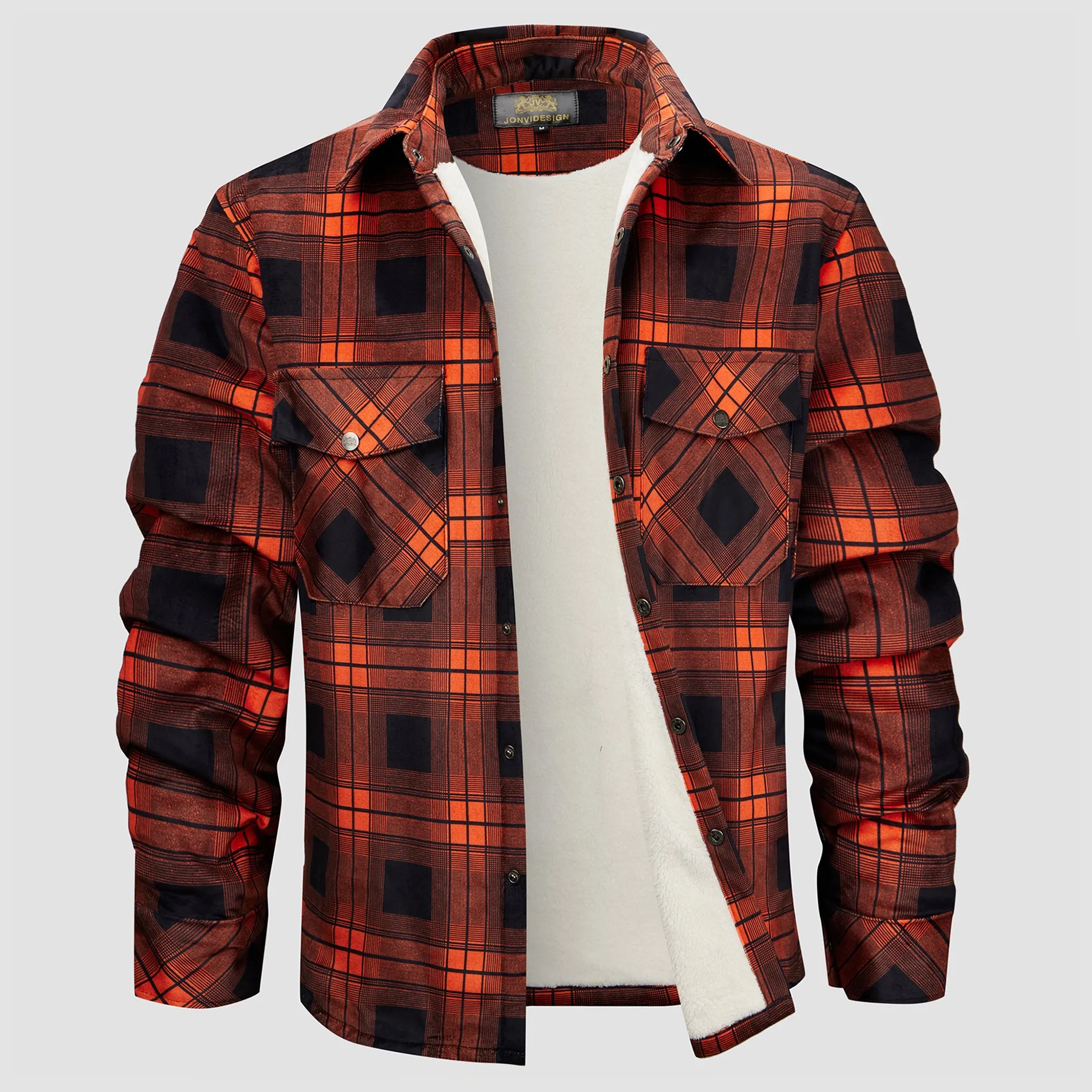 Flannel Plaid Button Shirt Lumber Jacket - Orange