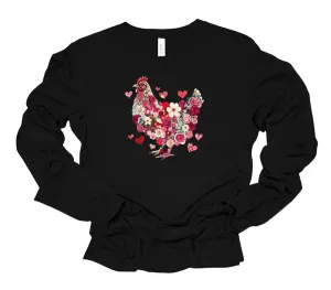 Floral Chicken Graphic Long Sleeve Tee Shirt